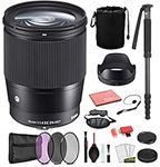 Sigma 16mm f/1.4 DC DN Contemporary Lens for Sony E Mount (402965) with Bundle Package Kit Includes: Pro Series Monopod, 3PC Filter Kit + More