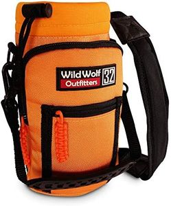 Wild Wolf Outfitters Water Bottle Holder for 32oz Bottles Orange - Carry, Protect and Insulate Your Best Flask with This Military Grade Carrier w/ 2 Pockets & an Adjustable Padded Shoulder Strap