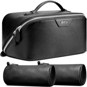 BOYATU Genuine Leather Travel Makeup Bag: Hand-made 3 Pcs Set Cosmetic Bags
