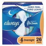 Always, Infinity With FlexFoam Pads For Women, Size 4, Overnight Absorbency With Wings, 26 Count