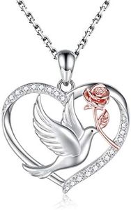 APOTIE Sterling Silver Rose Dove Necklace, Love Heart Jewelry Holy Shalom Gift for Women (Rose dove heart necklace)