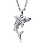 Hisatan Shark Pendant Necklace Animal Jewelry Necklaces for Men Shark Chain Stainless Steel Shark Charm Pendant Sturdy Solid Pendant, 24'' Chain, Stainless Steel, No Gemstone