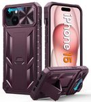 FNTCASE for iPhone 15 Protective Phone-Case: Military Grade Dropproof Cell Phone Cover with Kickstand & Slide | Heavy Duty Rugged Phonecase Bumper Textured | Heavy Duty Protector(Burgundy)