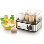 Glen Electric Egg Boiler 8 eggs 500 watt with 3 Water Levels 4 Poaching Cups Auto shut Off, Silver egg ready indicator steaming rack (SA-3036)