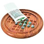 Solitaire Board Game in Wood with Glass Marbles | Best Gift for Kids, Teens & Adults |