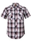 Coevals Club Men's Western Cowboy Short Sleeve Pearl Snap Casual Plaid Work Shirts (Black & Red #18 S)