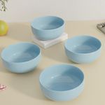 The Earth Store Solid Sky Blue 500ML Ceramic Bowl Dishwasher & Microwave Safe Bowl Mixing Bowl for Snacks, Pasta, Rice, Dal, Fruits, Salad, Noodles, Maggi and More Serving Bowl- Set of 4