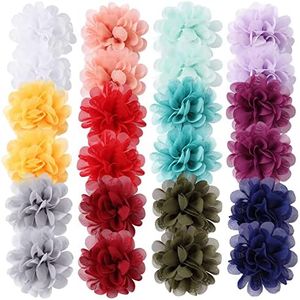 Cinaci 24 Pack/12 Pairs Solid 2.8" Chiffon Flower Fully Lined Alligator Hair Clips Duckbill Barrettes Accessories for Baby Girls Infants Toddlers Kids