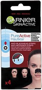 Garnier Pure Active Anti-Blackhead Charcoal Nose Strips, Pack of 4 Nose Strips, Remove Blackheads, Impurities & Excess Sebum, Use on Nose, Forehead and Chin, Dermatologically Tested
