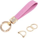 Wisdompro Microfiber Leather Car Keychain, Bling Key FOB Keychain Leather Key Chains Women for Car Keys with Anti-lost D-ring, 2 Keyrings, 360 Degree Rotatable - Pink