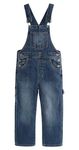 KIDSCOOL SPACE Girls Slim Denim Overalls,Little Big Kids 3 Buttons Both Sides Jean Dungarees Pants,Deep Blue,11-12 Years