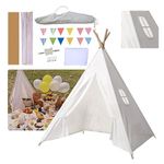 Putentfun Teepee Tent for Kids,Teepee Tent with Bunting Carry Bag,160cm,Foldable Children Play Tent for Girl and Boy,White Canvas Tipi Playhouse Toy for Indoor and Outdoor Games,Garden Beach Wigwam