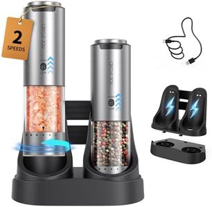 CIRCLE JOY Speed Control Salt and Pepper Grinder Set, Electric Rechargeable Pepper Shakers with Portable Dual Charging Station, External Adjustable Settings, Led Light, 95ml Container