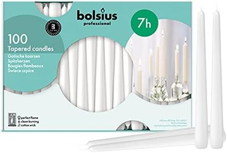 BOLSIUS White Taper Candles 100 Count Bulk Pack - 10 Inch Dinner Candle Set - 7+ Burn Hours - Premium European Quality - Smooth Flame - 100% Cotton Wick - Smokeless & Dripless Household Candlesticks