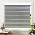 Biltek Zebra Cordless Window Blinds, Dual Layered Light Filtering Roller Shades, Easy Install Blinds, Indoor Home Decor, Pull-Down Shades for Windows, Light Control for Day & Night, Gray, 70"W X 72"H