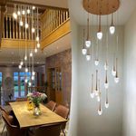 LDIEUWUET Modern Staircase Long Chandelier Dimmable LED Stair High Hanging Lights,Adjustable Length Pendant Light, Modern Ceiling Lights for Villa, Stairwells, Living Room, Hotel Entryway Hallway