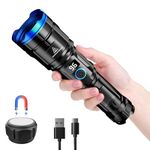 Wind&Moon Torches LED Super Bright,10000 Lumens Rechargeable High Power Torch,Powerful Flashlight Adjustable Focal with 7 Modes IPX6 Waterproof,for Camping,Hiking,Emergencies[Energy Class A+++]