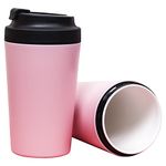 Klaraber Ceramic Travel Mug, Reusable Cup with Ceramic Lining, Ceramic Insulated Mug, Leakproof & ECO Friendly for Hot & Cold Drinks 380ml (Pink)