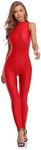 speerise One Piece Bodycon Jumpsuit for Women Sleeveless Spandex Bodysuit Zipper Romper for Club Catsuit, Red, XS
