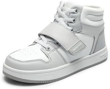DREAM PAIRS Boys Girls High Top Sneaker LilLegends Skyhigh Basketball Shoes,Size 1 Little Kid,White/Grey,Freestyle-K