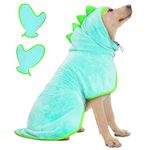 JOLOVE Dog Drying Coat Super Absorbent Dog Towels for Drying Dogs for After Bath Soft Dog Drying Towel Adjustable Dog Bathrobe for Bath, Swim, Wet Walk (Blue Dinosaur, L)
