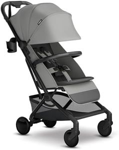 Mompush Velo Lightweight Travel Stroller – One-Hand Fold, Ultra-Compact & Airplane Friendly, Lie-Flat Recline Seat (from Birth to 50 lbs), Includes Cup Holder, Shoulder Strap, and Leather Bumper Bar
