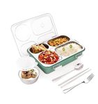 TOYTASTIC Lunch Box for Adults Lunch Box for Kids Stainless Steel Lunch Box with Fork,Chopstick & Spoon Lid Office Food Container 4 Compartment for Kids & Adults (Green)