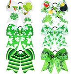 6 Pieces 7 Inches St Patrick's Day Big Cheer Bow Irish Green Large Cheer Hair Bows Ponytail Holder Elastic Band Ties Hair Accessories Handmade for Teen Women Girls