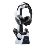 Tilted Nation RGB Headset and Controller Stand with Charging Station - for PlayStation or PC - PS4 / PS5 Controller Holder with Charger - Headphone and Game Controller Holder for Desk - White