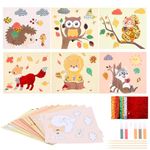 WEDNOK 12pcs Autumn Craft Kits for Kids - Autumn Sand Painting Arts Crafts Kits with Hedgehog Owl Squirrel Fox Lion - Autumn Arts and Crafts for Chidlren 4-9 Years Old Party Group Activities