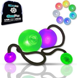 UltraPoi OrbPoi LED Poi Balls – USB Rechargeable Spinning Orb Flow w/ 30+ Color Modes – Glow Poi Balls w/LED Knob Handles & Soft Cases – LED Visual Poi for Rave Parties Festivals & Flow Arts