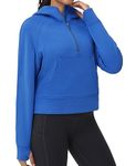 THE GYM PEOPLE Women's Half Zip Hoodies Long Sleeve Fleece Lined Crop Pullover Sweatshirts with Pockets Thumb Hole Sea Blue