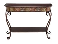 Deco 79 Metal Floral Embossed 1 Shelf Console Table with Ornate Scroll Legs, 43" x 14" x 32", Brown