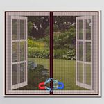 TurtleGrip Polyester Magnetic Window Mosquito Net with Self Adhesive Hook Tape Windows -Height 150 cms X Width 150 cms (59x59 inches or 5x5 feet - Brown) DIY Installation, Durable and Long-Lasting