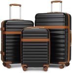 Kono Luggage Sets Hard Shell Suitcase Sets of 3 Piece ABS+PC Lightweight Travel Trolley with TSA Lock Spinner Wheels (Black/Brown)