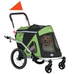 PawHut Dog Bike Trailer Dog Stroller 2 in 1 Foldable with Aluminium Frame, Quick-Release Wheels, Safety Leash, Anti-Slip Mat, Hitch Coupler, Reflectors, Flag, for Medium Dogs - Green