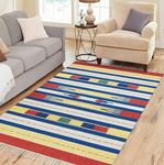 MDZ® Hand Woven Cotton Traditional Kilim Rug, Style: Traditional, Color: Multi_4, Size: 4x6 Feet, for Kids Room, Living Room, Dining Room, Hall & Bedroom | Eco Friendly | 100% Cotton |Organic