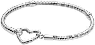 Pandora Moments Heart Clasp Snake Chain Bracelet - Charm Bracelet for Women - Compatible Moments Charms - Sterling Silver - 6.3" - With Gift Box