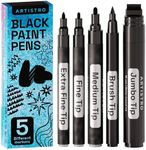 ARTISTRO 5 Black Acrylic Paint Pens, Acrylic Paint Markers Different Tip, Fabric Markers for Textile, Canvas, Rock, Glass, Wood, Paper, DYI, Paint Markers for Kids and Adults