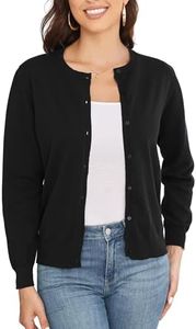BERESIA Women's Crew Neck Button Down Long Sleeve Cardigan for Women Classic Soft Knit Ladies Cardigan Sweater Coat, Black, M