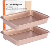 Barlket 9x13 Baking Pan, Rectangle Cake Pan Nonstick, Bakeware Baking Pans for Oven, Easy Clean, Carbon Steel Cake Pan for Lasagna Brownies Casseroles Cakes Pan, Rose Gold