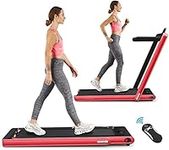 COSTWAY 2 in 1 Folding Treadmill, Under Desk Motorized Treadmill with Remote Control, Bluetooth Speaker and LED Display, Installation-Free Jogging Walking Machine Speed up to 12km/h (Red)