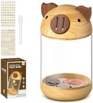 hizgo Wooden Piggy Bank for Kids Adults, Clear Savings Jar for Boys and Girls, Unbreakable Money Coin Bank for Kids Birthday