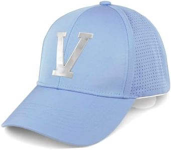 Daxton Performance Cool Tech Baseball Hat - Light Blue Cap, Silver Logo Letter V