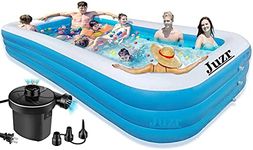 JUZR/Swimming Pool 10-Feet 3 Stripped Printed Inflatable Rectangle BestWay Bath Tub and Swimming Pool for Adults Kids Spa with Free Pump 120x 72"x24" Inch-(Multi) (10-Feet)