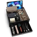 Belle Vous Black Faux Leather 5 Compartment Valet Dresser/Nightstand Organiser Tray - Desk Storage Box For Wallet, Phone, Keys, Jewellery, Men's Accessories, Money, Cufflinks- Catchall Box for Bedside