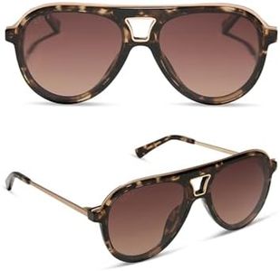 DIFF Tosca III Designer Oversized Aviator Sunglasses for Women UV400 Polarized, Espresso Tortoise + Brown Gradient