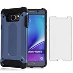 Asuwish Phone Case for Samsung Galaxy Note 5 with Tempered Glass Screen Protector Cover and Slim Dual Layer Cell Accessories Protective Silicone Hybrid Rugged Note5 Notes 5s Five Women Men Navy Blue