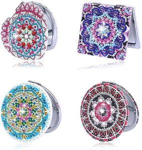 Gvhntk 4 PCS DIY Diamond Painting Mirror Double-Sided Mandala Compact Mirror Small Magnifying Folding Purse Mirror Diamond Art Kits for Women Girls (Mandala)