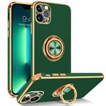 BENTOBEN for iPhone 13 Pro Max Case with Ring, Phone case for iPhone 13 Pro Max, Holder Gold Edge Rotation Kickstand Soft Silicone Bumper Slim Flexible Shockproof Protective Cover for iPhone 13 ProMax